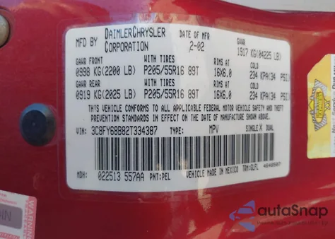 2002 Chrysler Pt Cruiser Limited z USA, uszkodzony, nr VIN 3C8FY68B82T334387